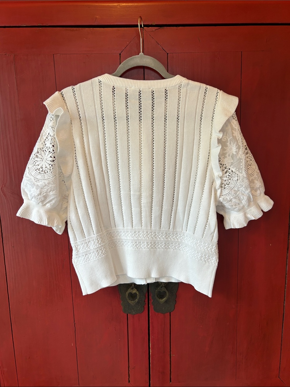 MINT VELVET Broderie Sleeve Button Cotton Top, Soft White, Size XL - Picture 8 of 8